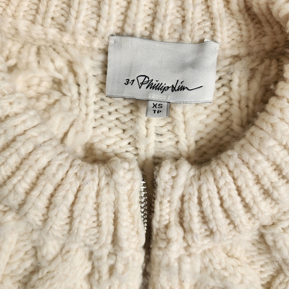 3.1 PHILIP LIM Wool Cable Knit zip up sweater in ivory size XS‎ - Picture 7 of 12